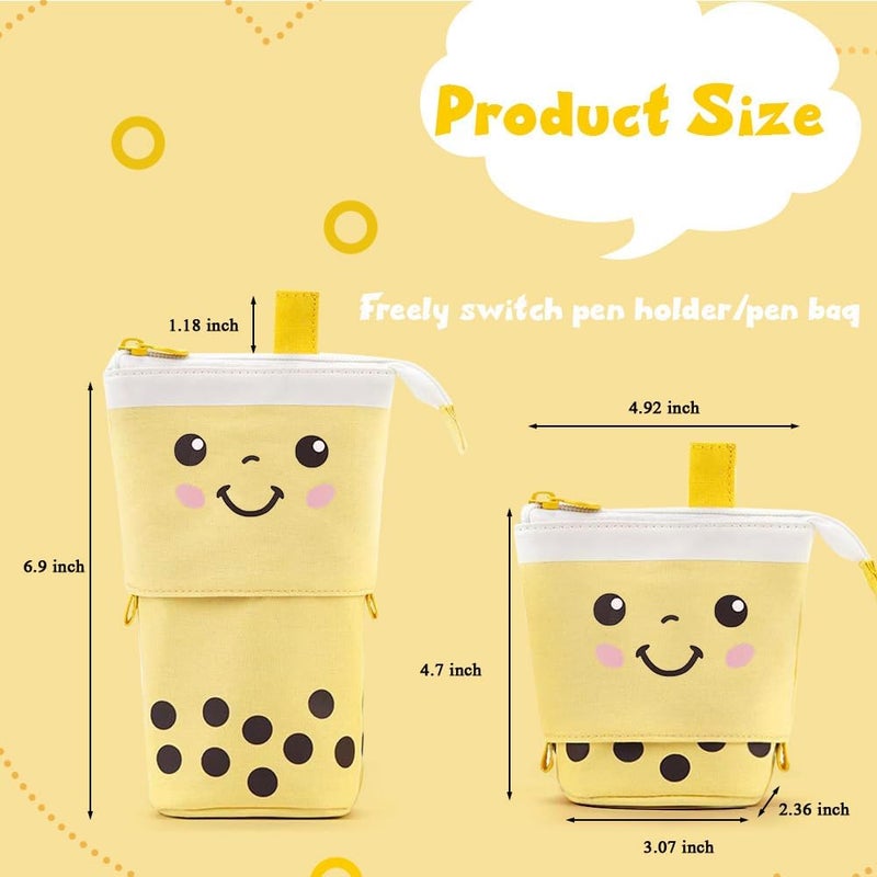 KPX Cute Standing Pencil Case Pen Holder for Kids, Pop Up Stand UP Bubble Tea Pen Organizer Kawaii Stationary for Christmas Holiday New Year Office (Yellow) - Image 2